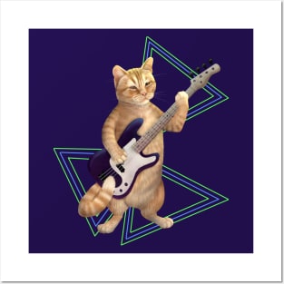 Bass cat. Rock kitty on bass guitar Posters and Art